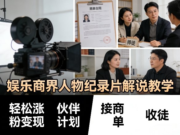 娱乐商界人物纪录片解说教学，轻松涨粉变现，伙伴计划，接商单，收徒等-网创资源站