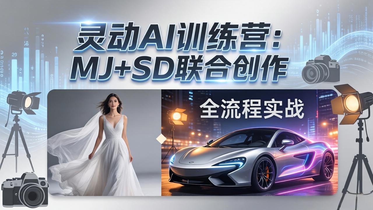 灵动AI训练营-3.0课程：MJ+SD联合创作，从婚纱大片到汽车广告，摄影后期全流程实战-网创资源站