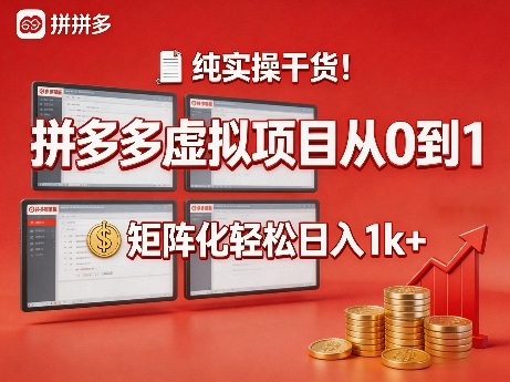 纯实操干货！拼多多虚拟项目从0到1，矩阵化轻松日入1k+【揭秘】-网创资源站