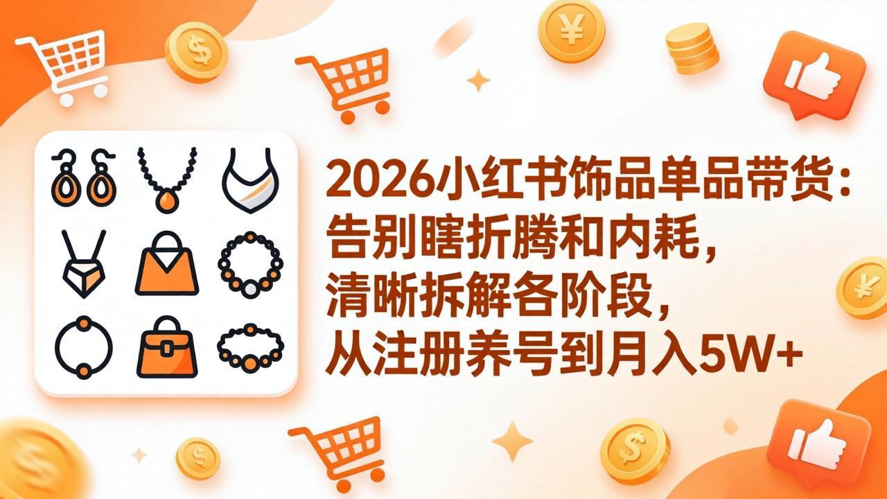 2026小红书饰品单品带货：告别瞎折腾和内耗，清晰拆解各阶段，从注册养号到月入5W+-网创资源站