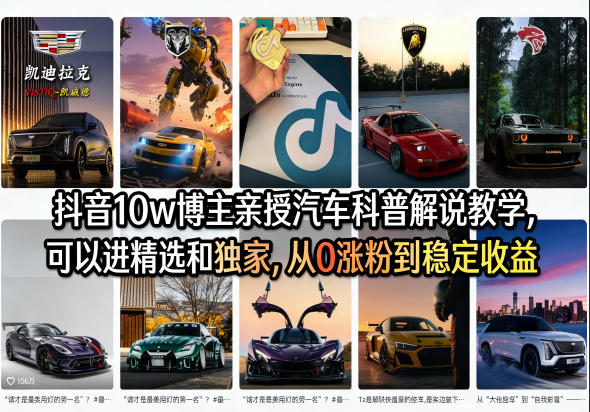 抖音10w博主亲授汽车科普解说教学，可以进精选和独家，从0涨粉到稳定收益(详细视频课程+1T素材)-网创资源站