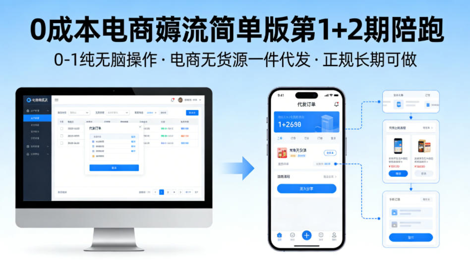 0成本电商薅流简单版第1+2期陪跑，0-1纯无脑操作，电商无货源一件代发，正规长期可做-网创资源站