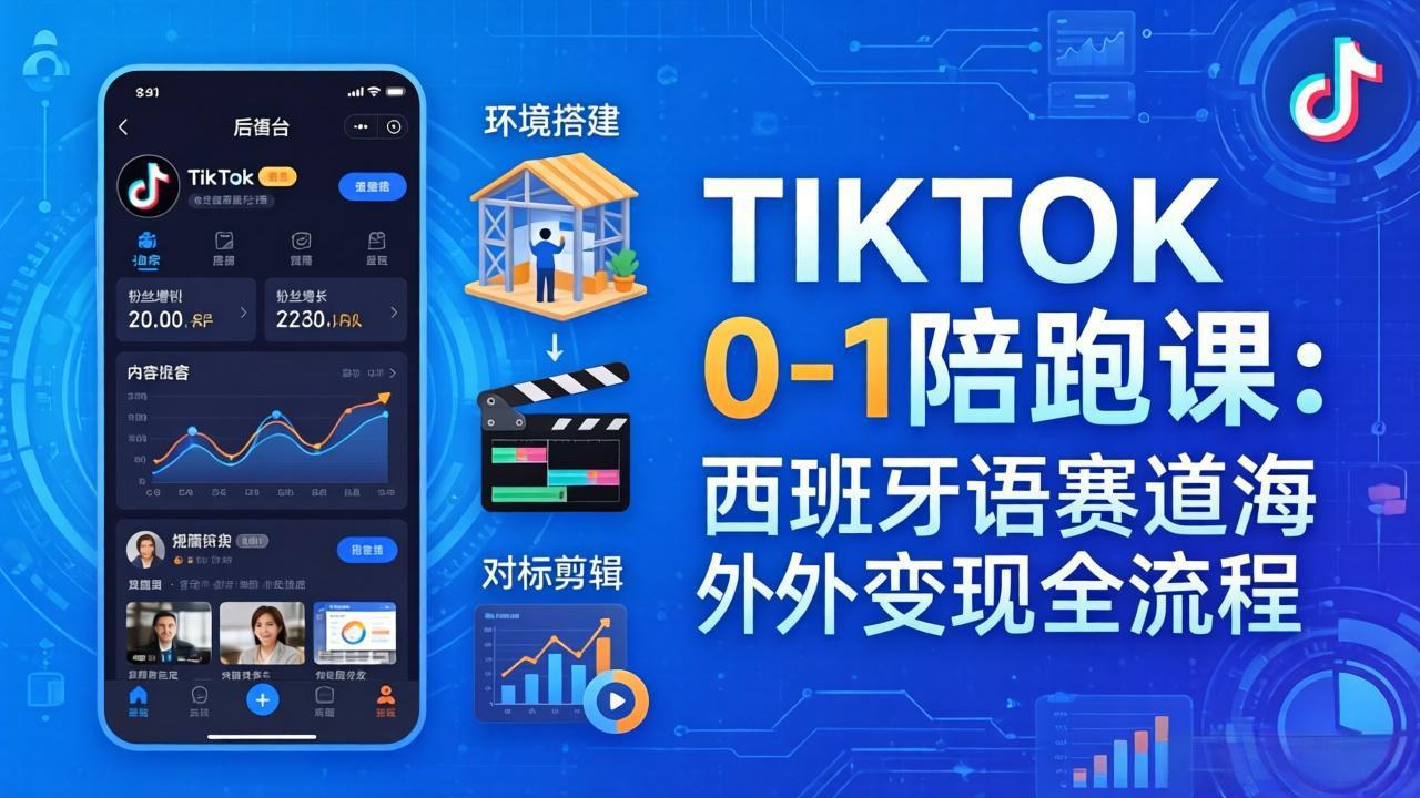 TIKTOK 0-1 陪跑课：从环境搭建到刷对标剪辑，西班牙语赛道海外变现全流程-网创资源站