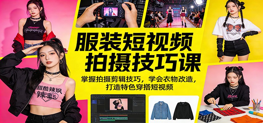 服装短视频拍摄技巧课：掌握拍摄剪辑技巧，学会衣物改造，打造特色穿搭短视频-网创资源站