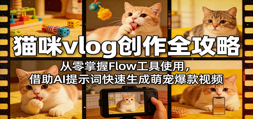 猫咪vlog创作全攻略：从零掌握Flow工具使用，借助AI提示词快速生成萌宠爆款视频-网创资源站