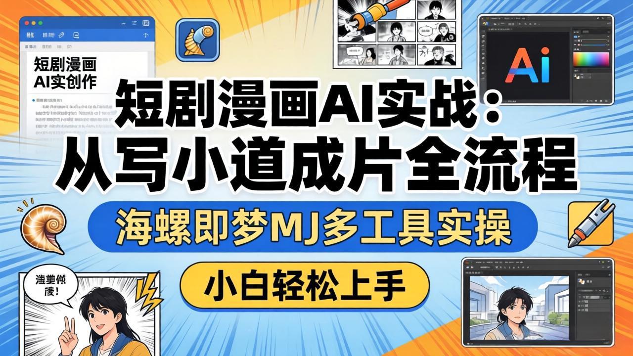 短剧漫画AI实战：从写小说到成片全流程，海螺即梦MJ多工具实操，小白轻松上手-网创资源站
