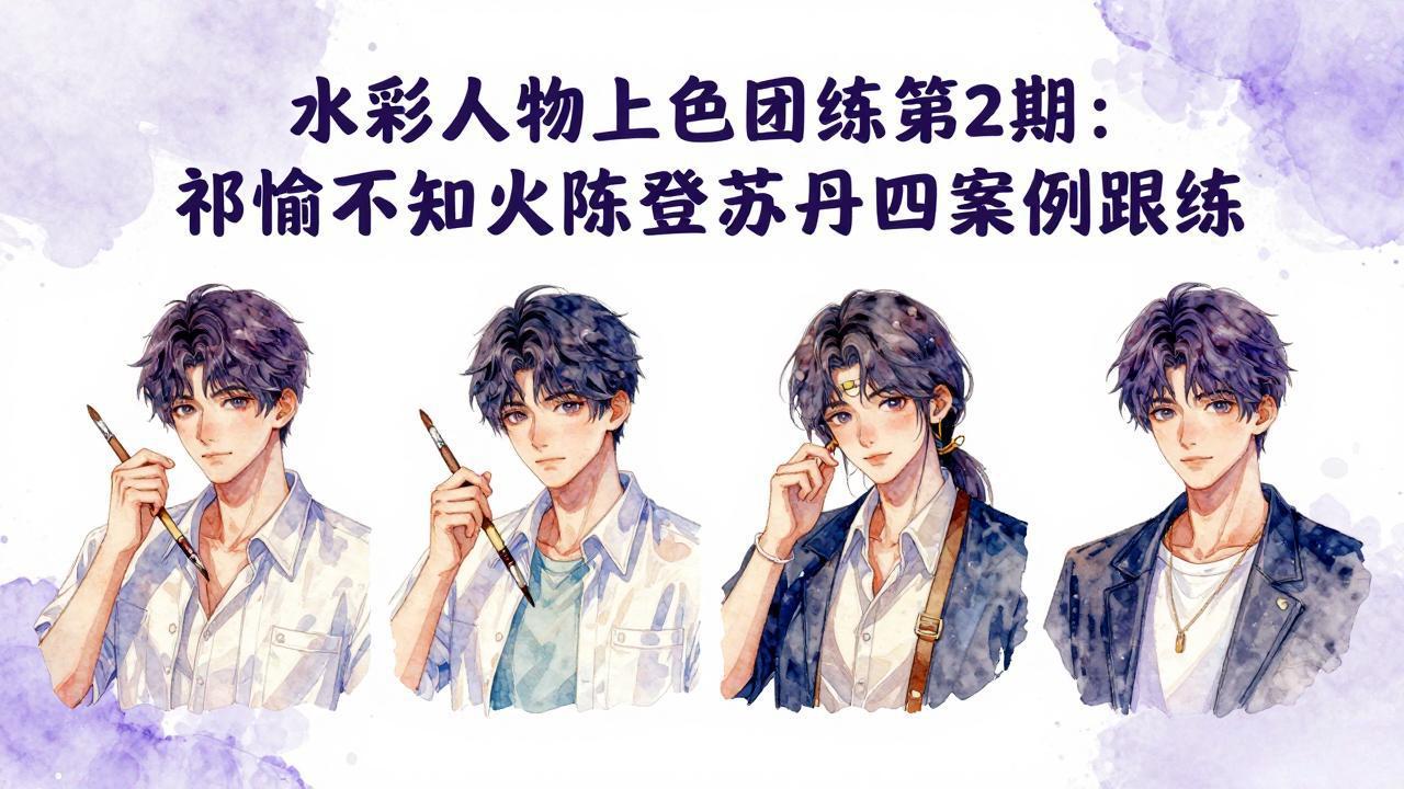 水彩人物上色团练第2期：祁煜不知火陈登苏丹四案例跟练，手把手提升绘画能力-网创资源站