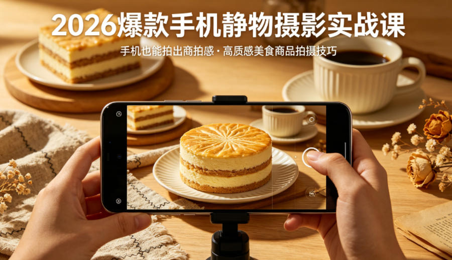 2026爆款手机静物摄影实战课，手机也能拍出商拍感，学会拍出高质感美食商品-网创资源站