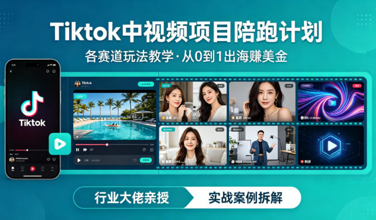 某大佬的Tiktok中视频项目陪跑，涵盖TK各个赛道玩法教学，从0到1出海賺美金-网创资源站