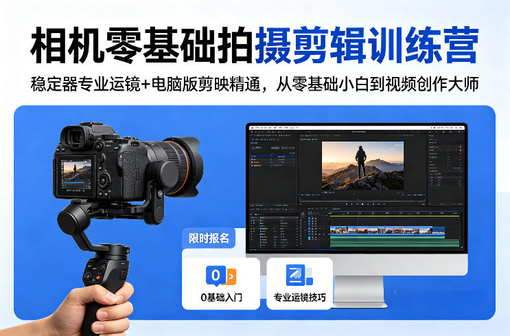 相机零基础拍摄剪辑训练营：稳定器专业运镜+电脑版剪映精通，从零基础小白到视频创作大师-网创资源站
