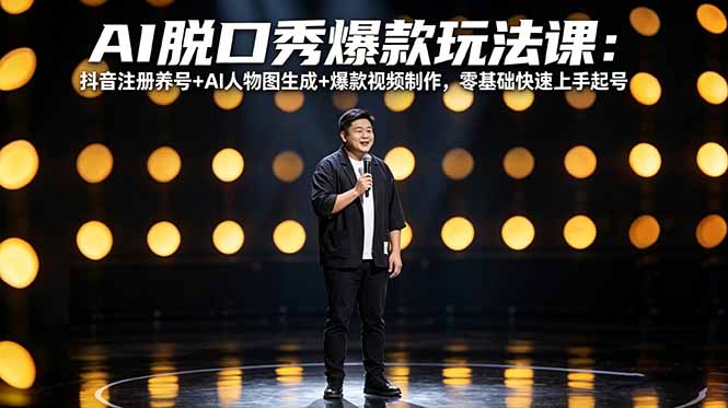 AI脱口秀爆款玩法课：抖音注册养号+AI人物图生成+爆款视频制作，零基础快速上手起号-网创资源站