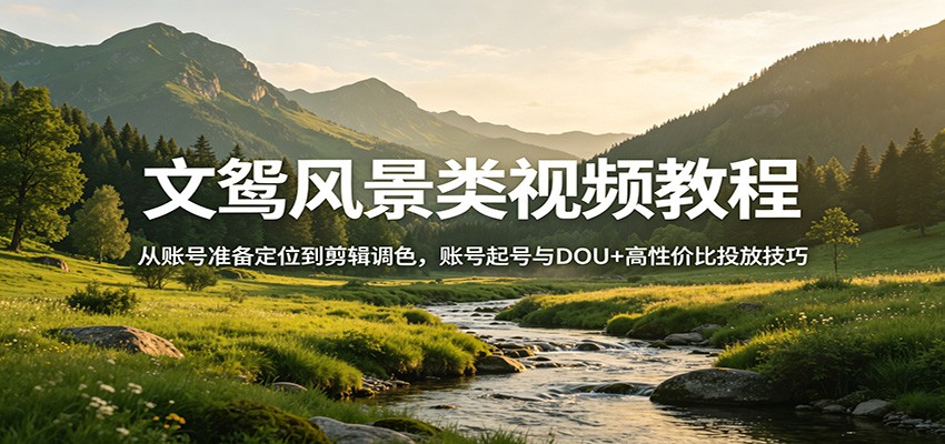 文鸳风景类视频教程：从账号准备定位到剪辑调色，账号起号与DOU+高性价比投放技巧-网创资源站