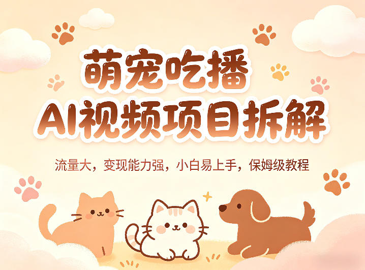 萌宠吃播AI视频项目拆解，流量大，变现能力强，小白易上手，保姆级教程-网创资源站