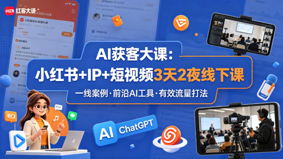 AI获客大课小红书+IP+短视频3天2夜线下课，用最真实的一线案例，最前沿的AI工具，最有效的流量打法-网创资源站