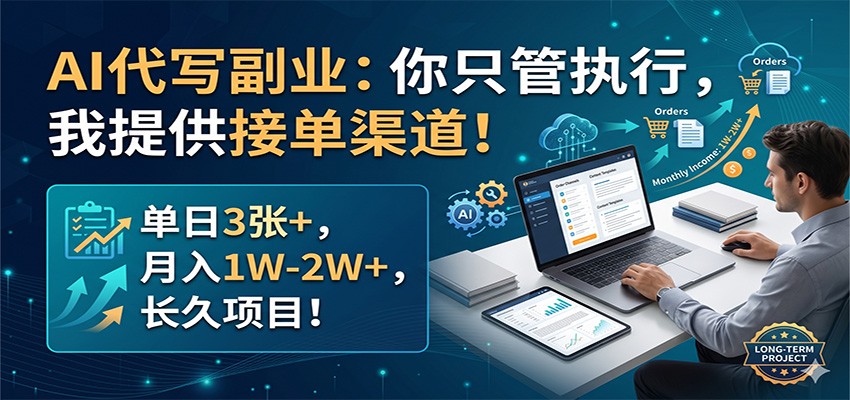 AI代写副业：你只管执行，我提供接单渠道！单日3张+，月入1W-2W+，长久项目-网创资源站