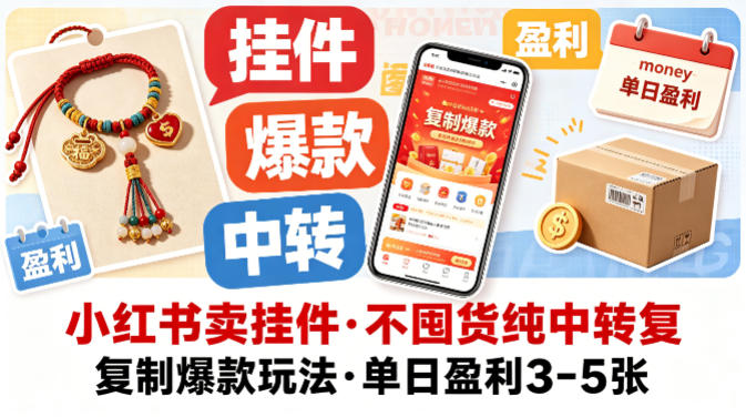 小红书卖挂件，不囤货纯中转复制爆款玩法，单日盈利3-5张-网创资源站