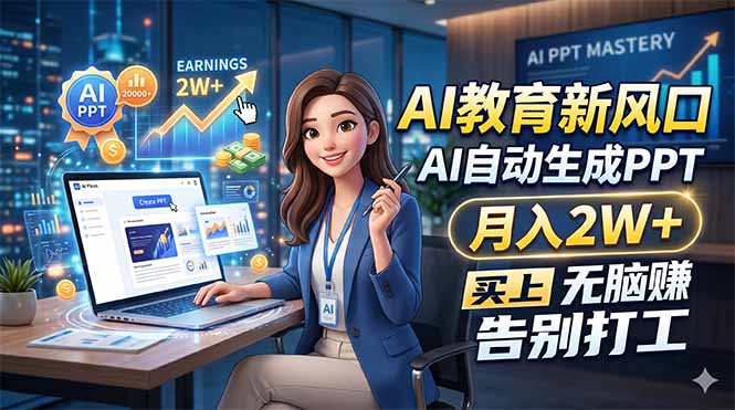 AI教育新风口，AI自动生成PPT，月入2W+，无脑赚，告别打工-网创资源站