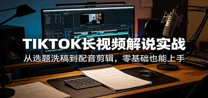 TIKTOK长视频解说实战：从选题洗稿到配音剪辑，零基础也能上手-网创资源站