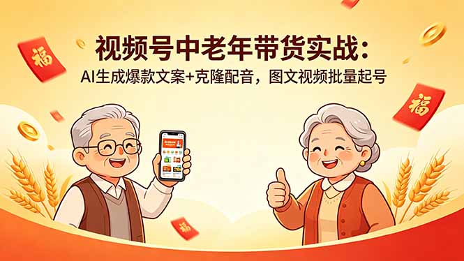 视频号中老年带货实战：AI生成爆款文案+克隆配音，图文视频批量起号-网创资源站