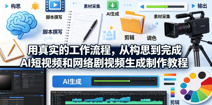 用真实的工作流程，从构思到完成AI短视频和网络剧视频生成制作教程-中英字幕-网创资源站