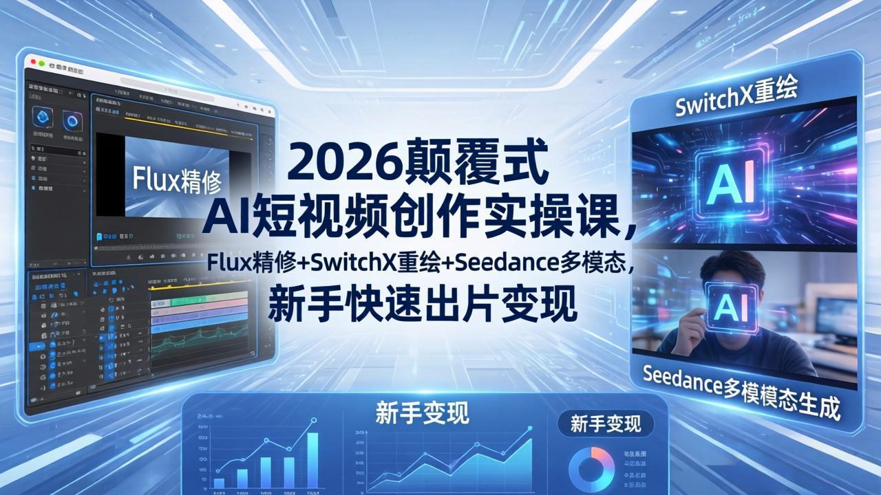 2026颠覆式 AI短视频创作课-5月更新，Flux精修+SwitchX重绘+Seedance多模态，新手快速出片变现-网创资源站