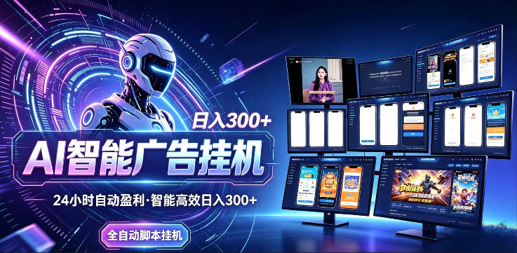 AI智能广告挂G项目，无需人工，单机稳定日入200+，可矩阵放大，24小时不间断刷广告賺收益【揭秘】-网创资源站
