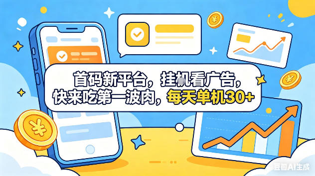 首码新平台，挂G自动看广告，快来吃第一波肉，每天单机30+，可矩阵放大【揭秘】-网创资源站