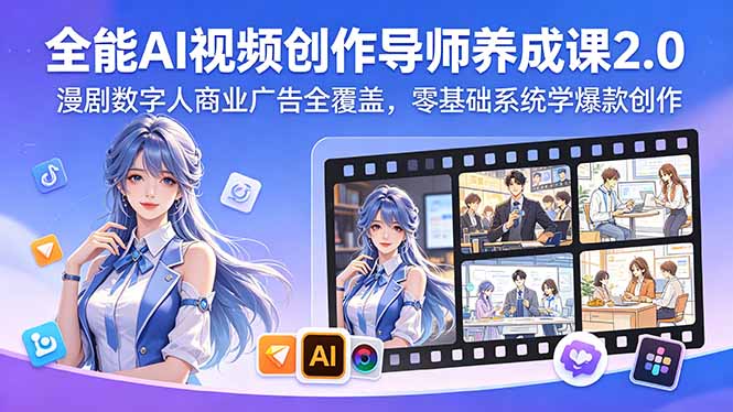 全能AI视频创作导师养成课2.0，漫剧数字人商业广告全覆盖，零基础系统学爆款创作-网创资源站