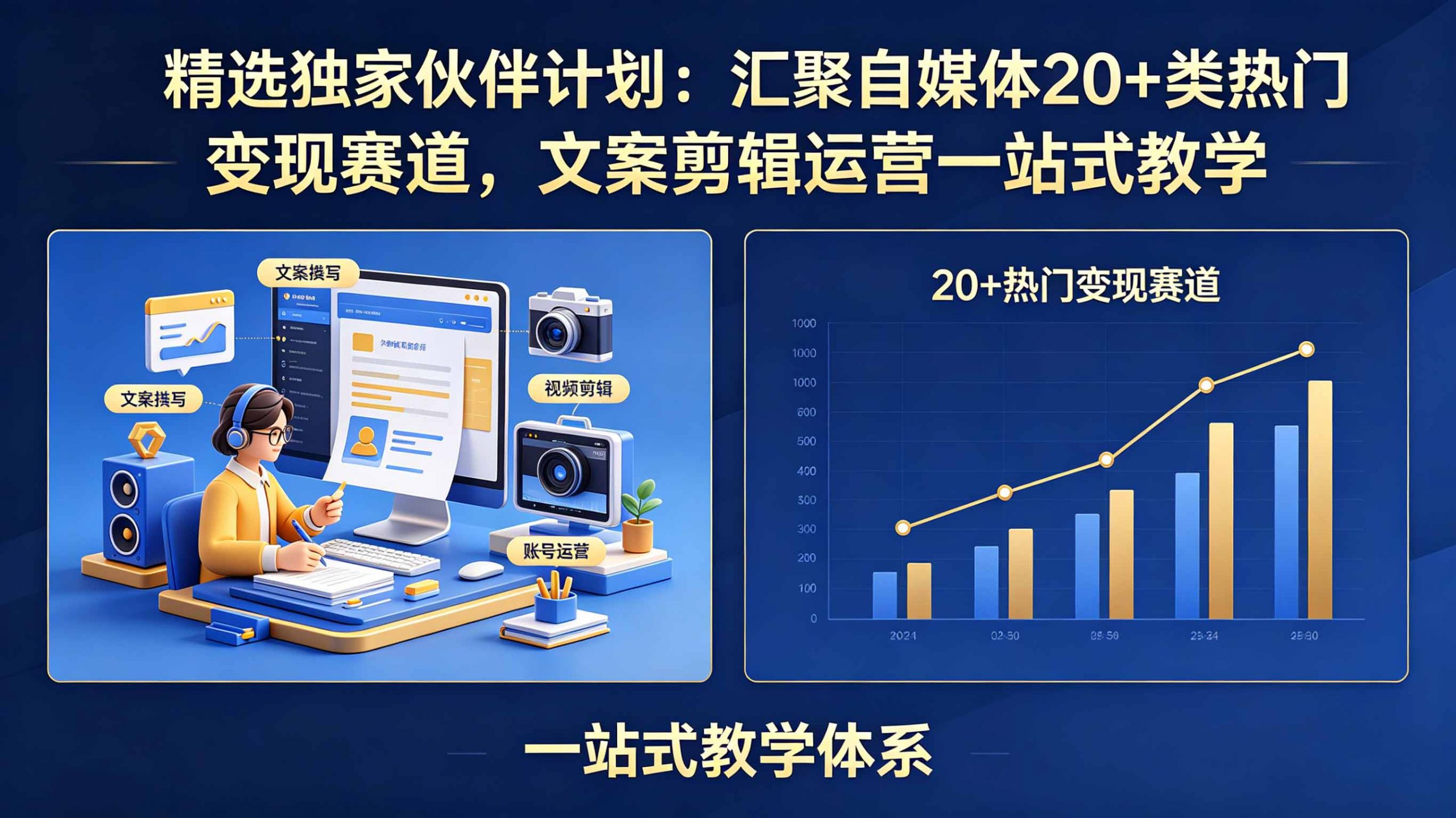 精选独家伙伴计划:汇聚自媒体20+类热门变现赛道,文案剪辑运营一站式教学-网创资源站