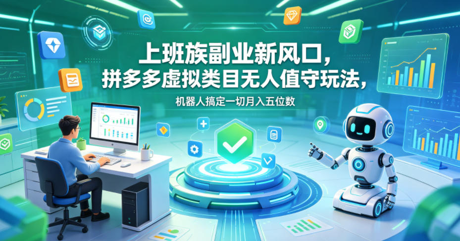 上班族副业新风口，拼多多虚拟类目无人值守玩法，机器人搞定一切月入五位数【揭秘】-网创资源站