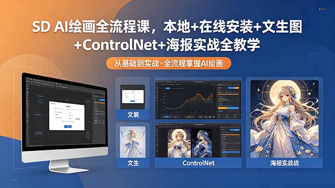 SD AI绘画全流程课，本地+在线安装+文生图+ControlNet+海报实战全教学-网创资源站