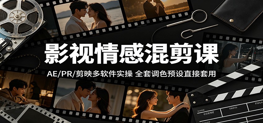 影视情感混剪课：AE/PR/剪映多软件实操，全套调色预设直接套用-网创资源站