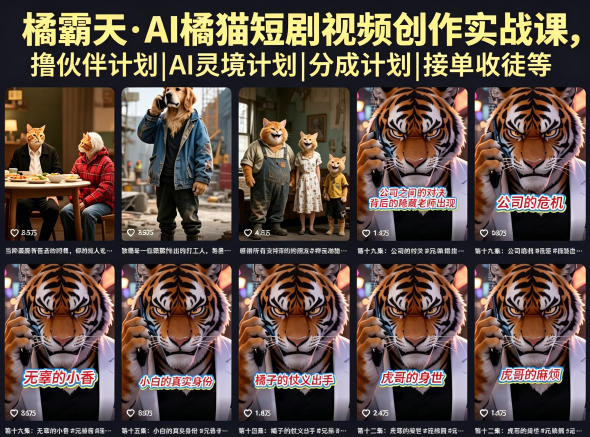 橘霸天·AI橘猫短剧视频创作实战课，撸伙伴计划|AI灵境计划|分成计划|接单收徒等-网创资源站