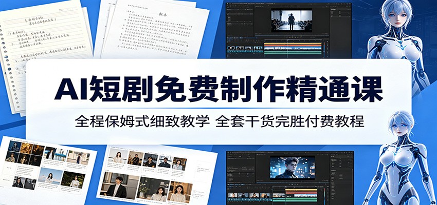 AI短剧免费制作精通课：全程保姆式细致教学，全套干货完胜付费教程-网创资源站