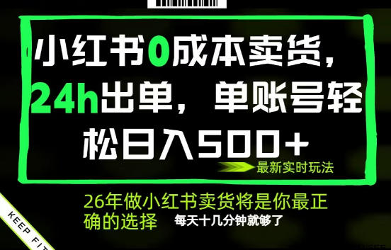 小红书0成本AI卖货，24小时出单，全流程托管，保底日入500+，每天十几分钟就够了【揭秘】-网创资源站