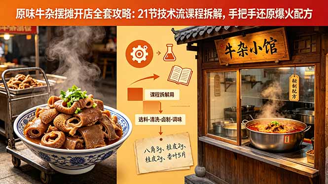 原味牛杂摆摊开店全套攻略：21节技术流课程拆解，手把手还原爆火配方-网创资源站