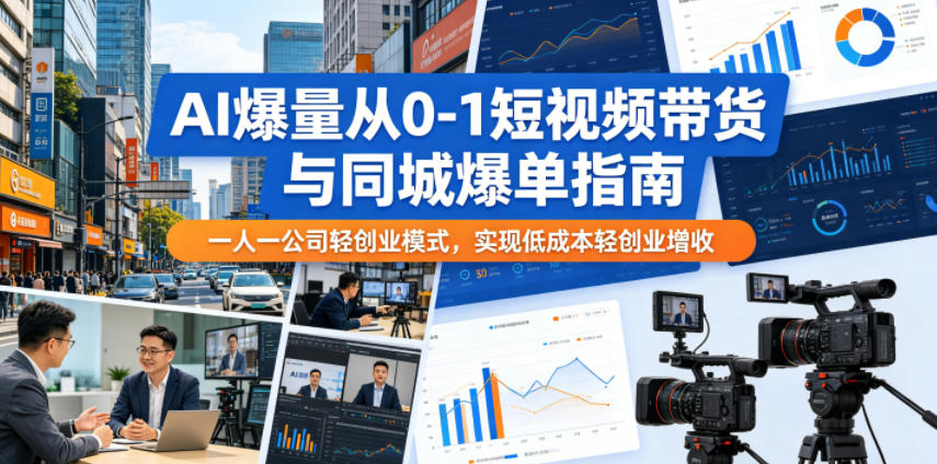 AI爆量从0-1短视频带货与同城爆单指南，一人一公司轻创业模式，实现低成本轻创业增收-网创资源站