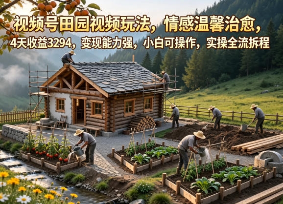 视频号田园视频玩法，情感温馨治愈，4天收益3294，变现能力强，小白可操作，实操全流程拆解-网创资源站