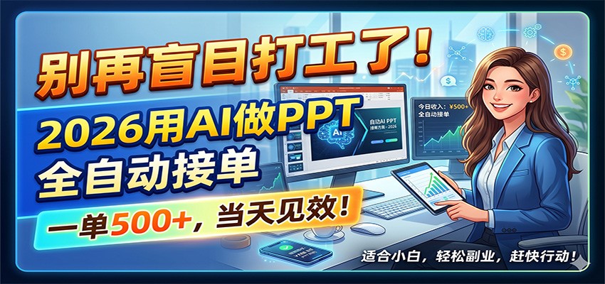 别再盲目打工了！2026用AI做PPT全自动接单，一单5张+，当天见效！-网创资源站