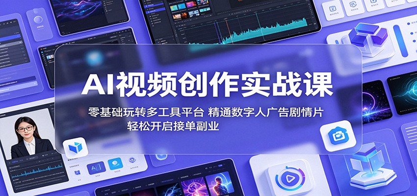 AI视频创作实战课：零基础玩转多工具平台，精通数字人广告、剧情片，轻松开启接单副业-网创资源站