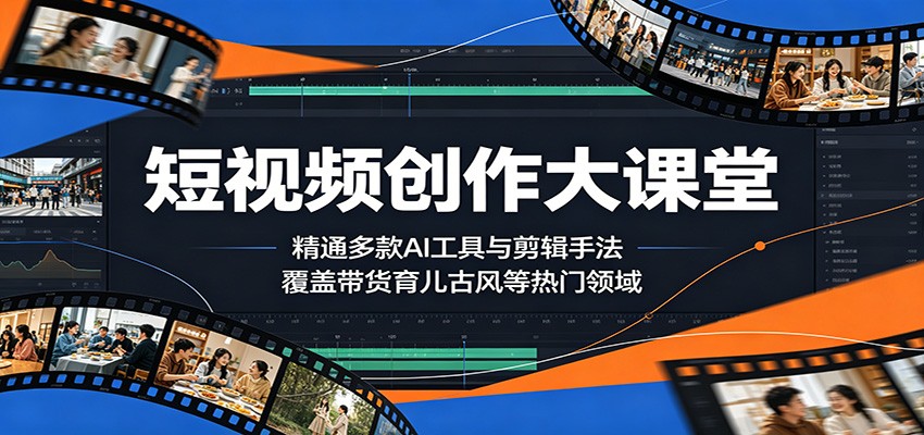 短视频创作大课堂：精通多款AI工具与剪辑手法，覆盖带货、育儿、古风等热门领域-网创资源站