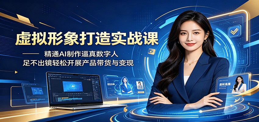 虚拟形象打造实战课：精通AI制作逼真数字人，足不出镜轻松开展产品带货与变现-网创资源站
