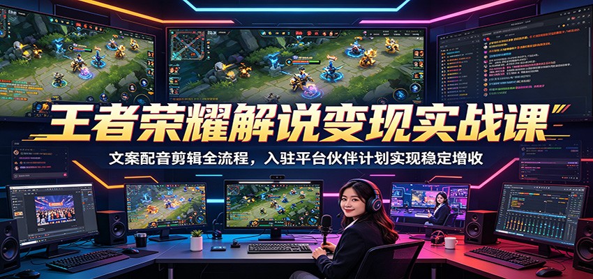 王者荣耀解说变现实战课：文案配音剪辑全流程，入驻平台伙伴计划实现稳定增收-网创资源站