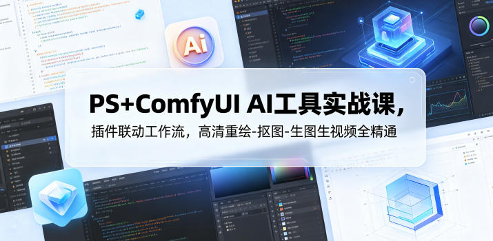 PS+ComfyUI AI工具实战课，插件联动工作流，高清重绘-抠图-生图生视频全精通-网创资源站