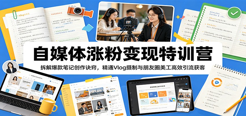 自媒体涨粉变现特训营：拆解爆款笔记创作诀窍，精通Vlog摄制与朋友圈美工高效引流获客-网创资源站