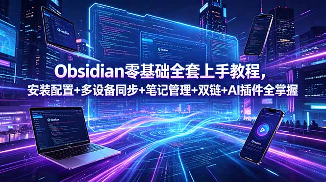 Obsidian零基础全套上手教程，安装配置+多设备同步+笔记管理+双链+AI插件全掌握-网创资源站