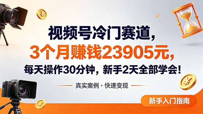 视频号冷门赛道，3个月变现23905元，新手2天学会 每天操作30分钟！-网创资源站