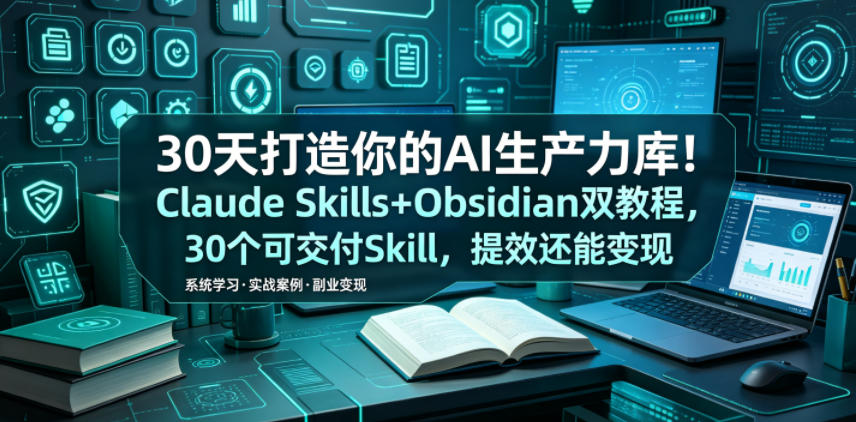 30天打造你的AI生产力库！Claude Skills+Obsidian 双教程，30 个可交付 Skill，提效还能变现-网创资源站