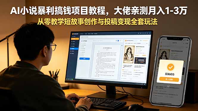 AI小说暴利搞钱项目教程，大佬亲测月入1-3万，从零教学短故事创作与投稿变现全套玩法-网创资源站