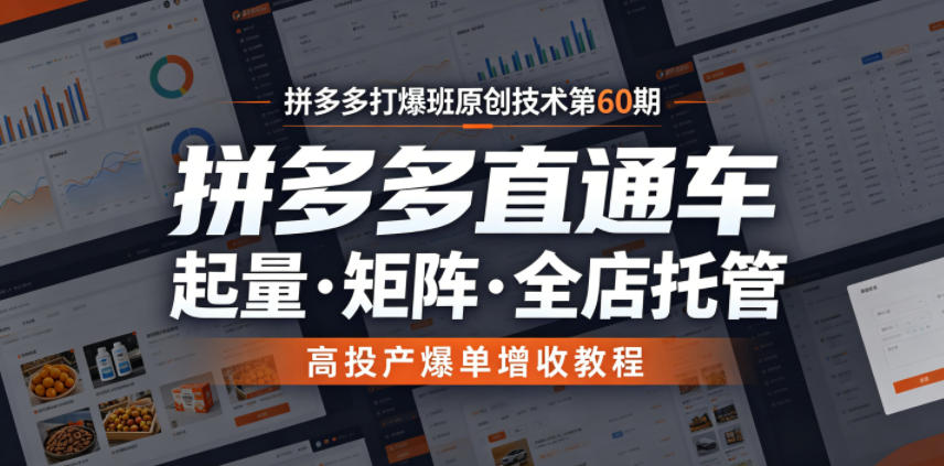 拼多多打爆班原创技术第60期，拼多多直通车，起量・矩阵・全店托管，高投产爆单增收教程-网创资源站